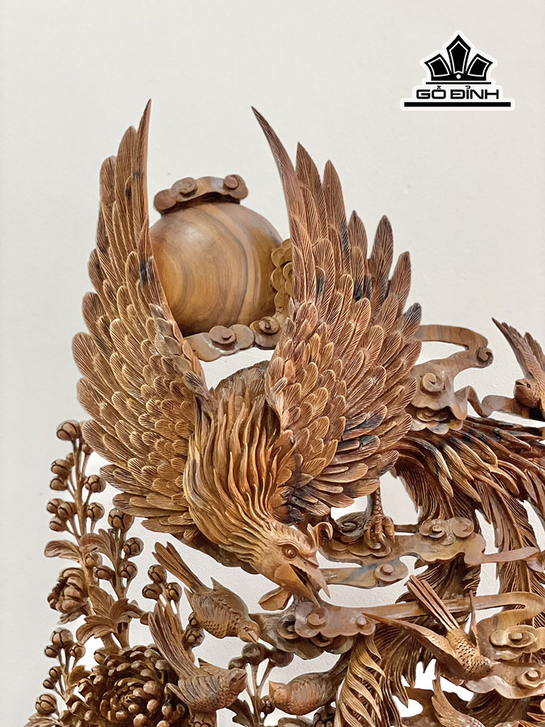 Tượng Bách Điểu Gỗ Bách Xanh Cao 85 Ngang 60 Sâu 27 (cm)