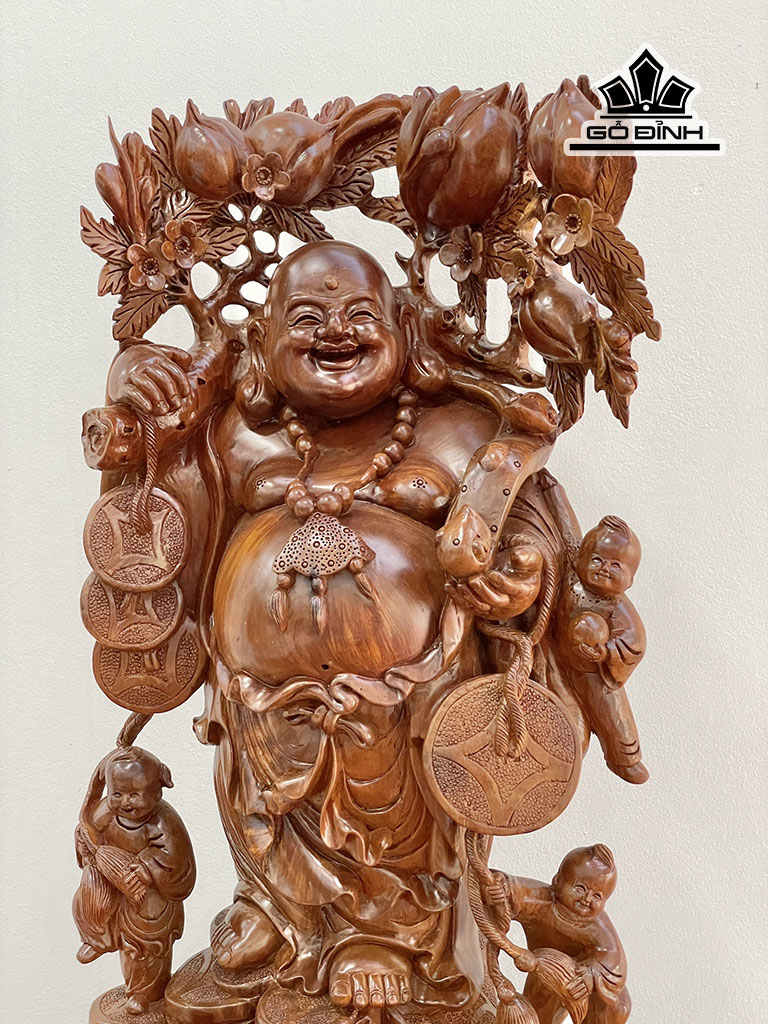 Tượng Phật Di Lặc Ngũ Phúc Gỗ Ngọc Am Cao 90 Ngang 40 Sâu 32 (cm)