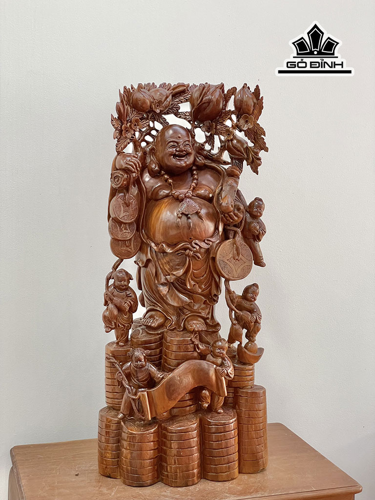 Tượng Phật Di Lặc Ngũ Phúc Gỗ Ngọc Am Cao 90 Ngang 40 Sâu 32 (cm)