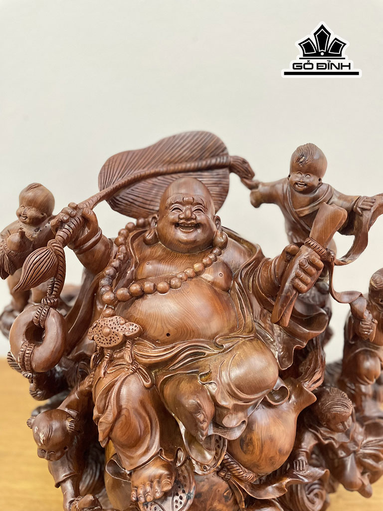 Tượng Phật Di Lặc Ngũ Phúc Gỗ Nu Ngọc Am Cao 37 Ngang 40 Sâu 30 (cm)