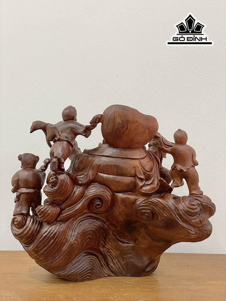 Tượng Phật Di Lặc Ngũ Phúc Gỗ Nu Ngọc Am Cao 37 Ngang 40 Sâu 30 (cm)