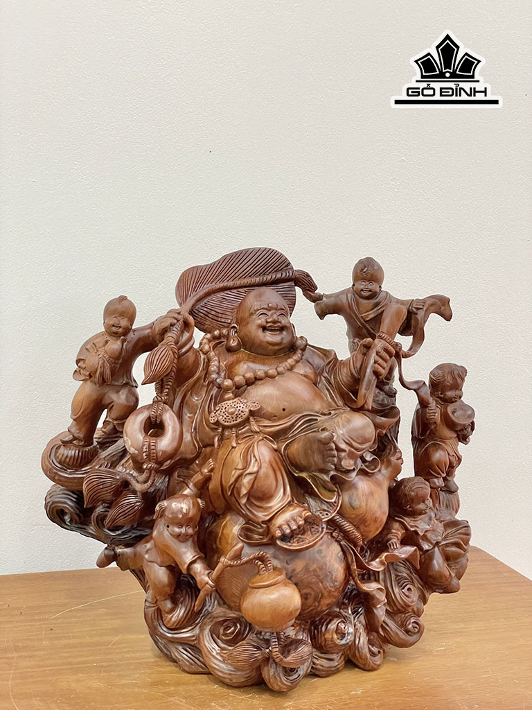 Tượng Phật Di Lặc Ngũ Phúc Gỗ Nu Ngọc Am Cao 37 Ngang 40 Sâu 30 (cm)