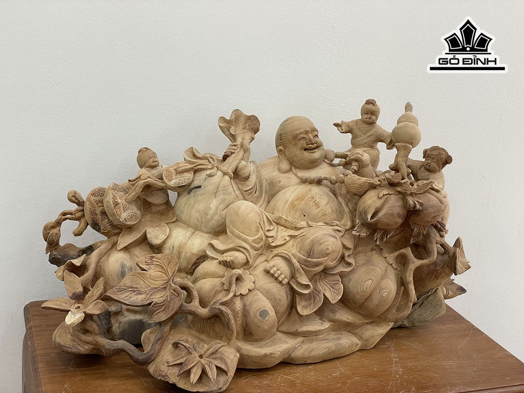 Tượng Phật Di Lặc Tam Phúc Gỗ Ngọc Am Cao 38 Ngang 70 Sâu 36 (cm)