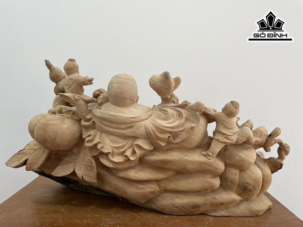 Tượng Phật Di Lặc Tam Phúc Gỗ Ngọc Am Cao 38 Ngang 70 Sâu 36 (cm)