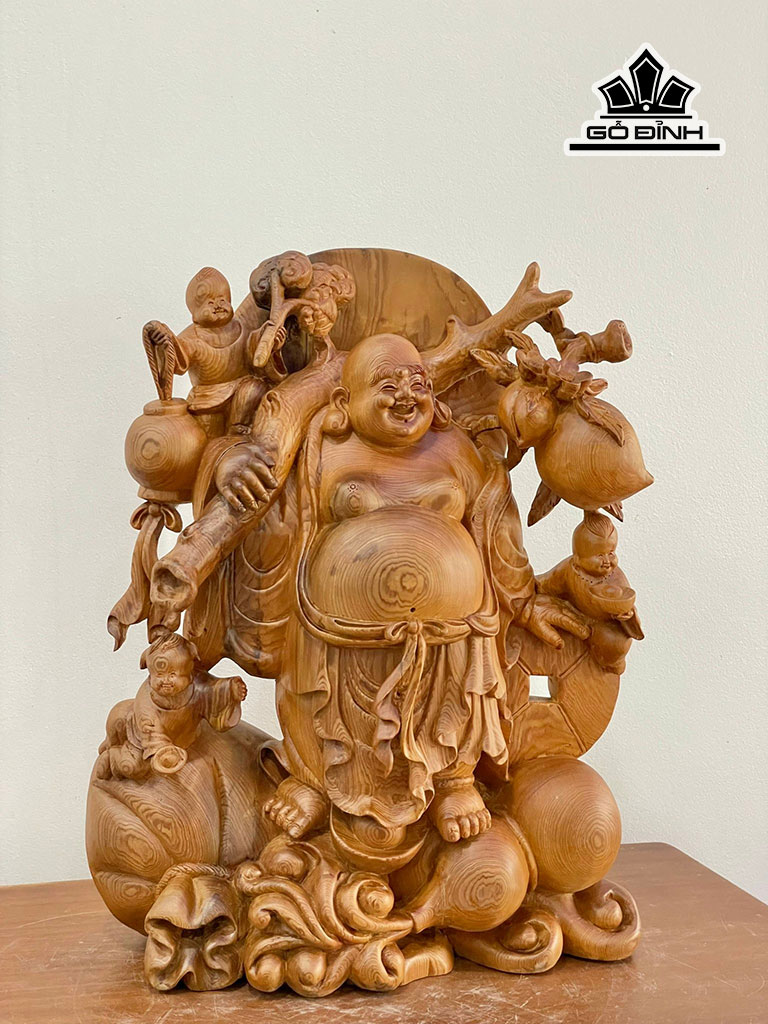 Tượng Phật Di Lặc Tam Phúc Gỗ Ngọc Am Cao 55 Ngang 43 Sâu 20 (cm)