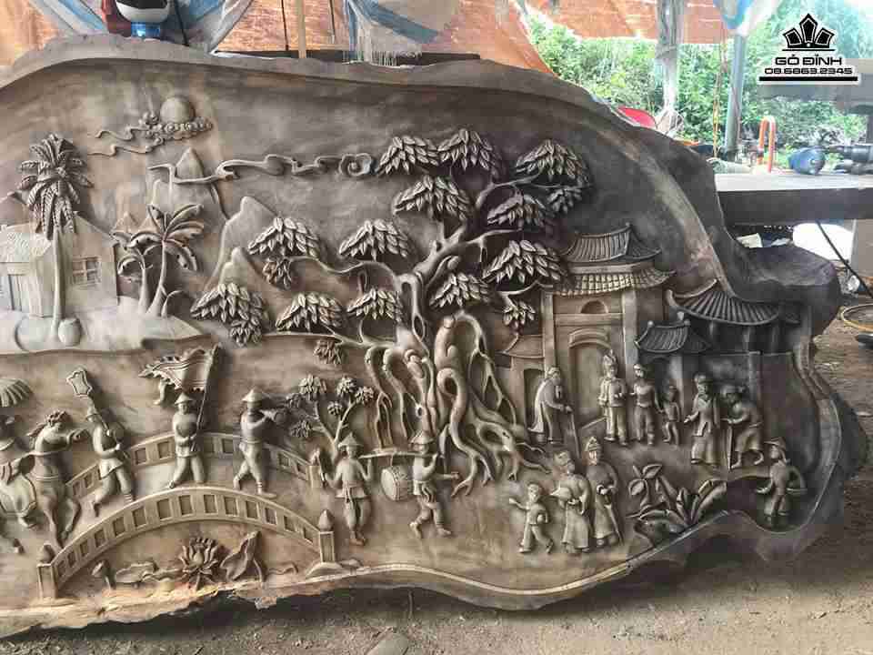 Tranh vinh quy bái tổ gỗ chun dổi  1