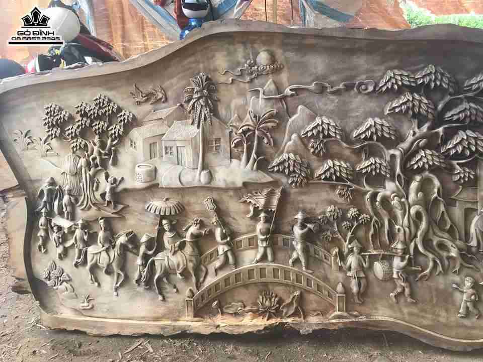 Tranh vinh quy bái tổ gỗ chun dổi  3
