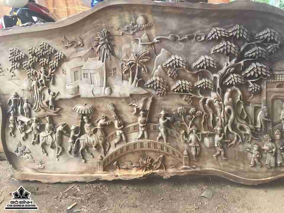 Tranh vinh quy bái tổ gỗ chun dổi  4