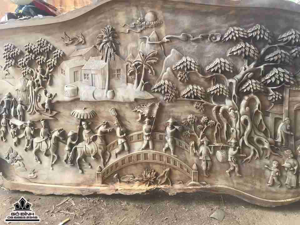 Tranh vinh quy bái tổ gỗ chun dổi  5