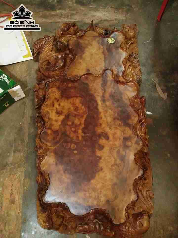 Khay trà cá chép gỗ nu xá xị thơm nức mũi  2