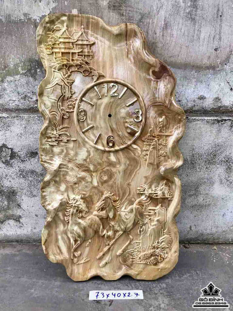 Đồng hồ song mã uyên ương gỗ nu nghiến 1 