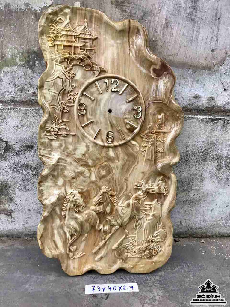 Đồng hồ song mã uyên ương gỗ nu nghiến  2