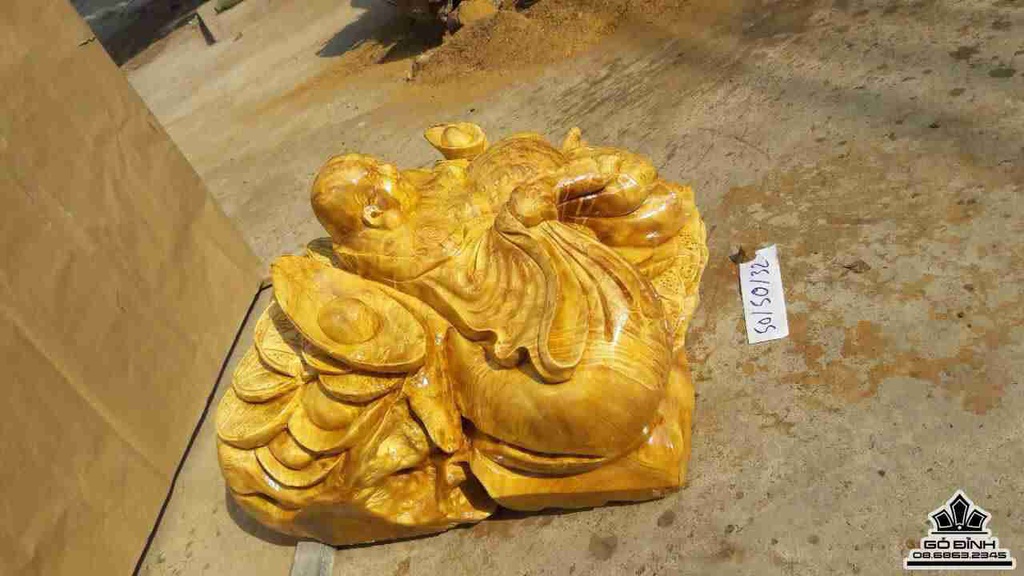 Phật di lặc gỗ nu nghiến 50x50x35 7