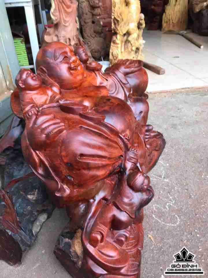 Phật di lặc và tam phúc gỗ hương 45x65x40 1