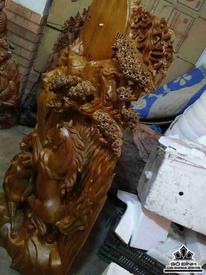 Đồng hồ song mã gỗ xá xị thơm nức 1m25x66x20 4