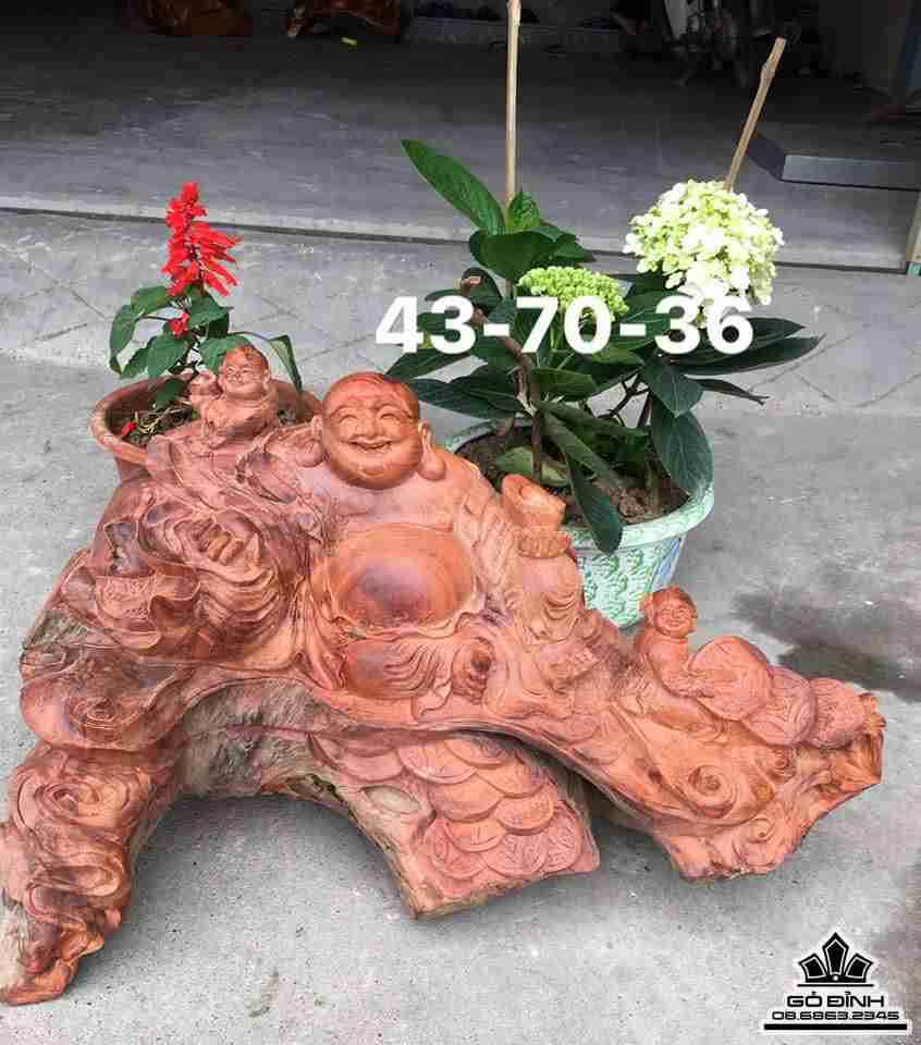 Phật di lặc và nhị phúc gỗ hương 43x70x36 1