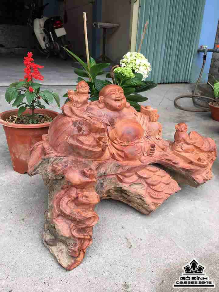 Phật di lặc và nhị phúc gỗ hương 43x70x36 3