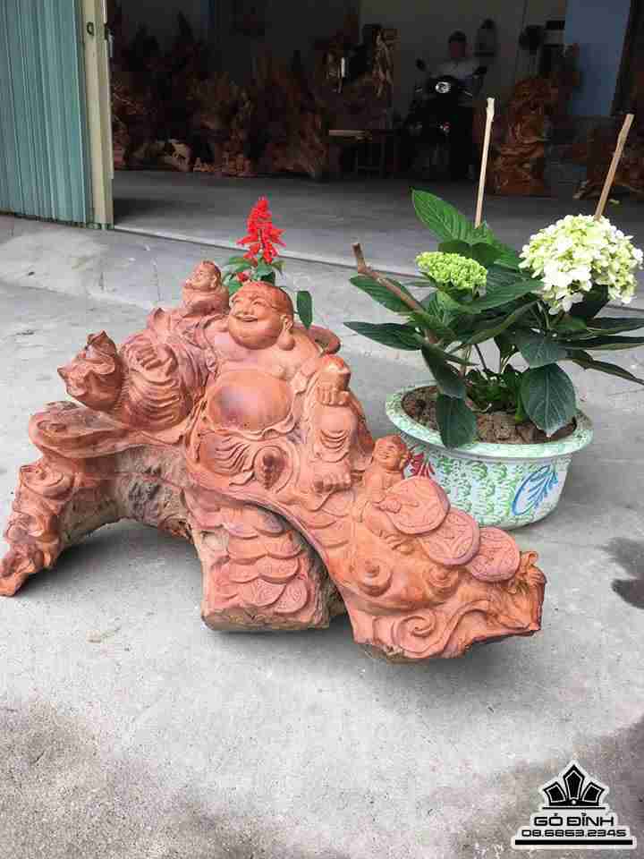 Phật di lặc và nhị phúc gỗ hương 43x70x36 4