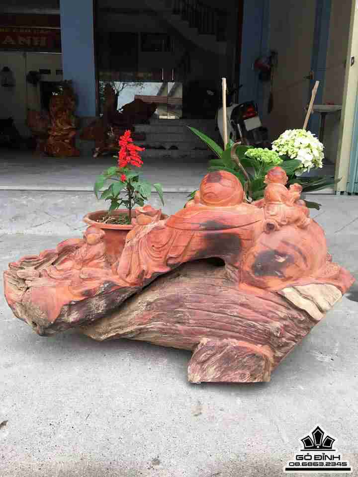 Phật di lặc và nhị phúc gỗ hương 43x70x36 6