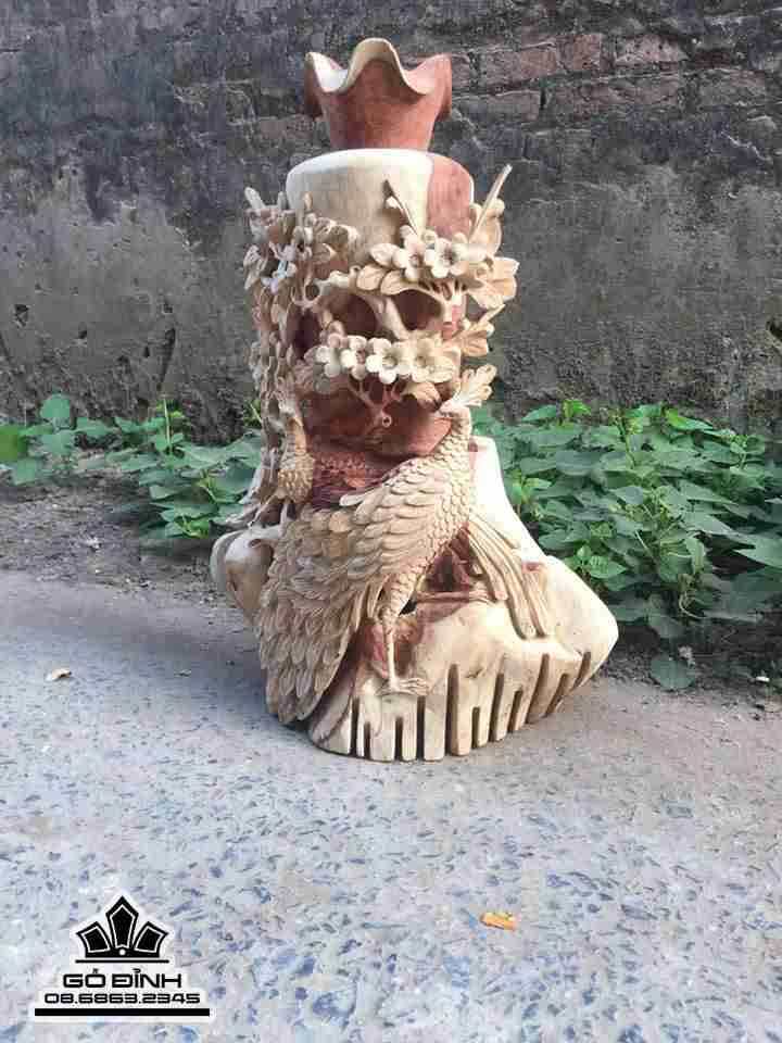 Phu thê viên mãn gỗ hương 62x45x30 1