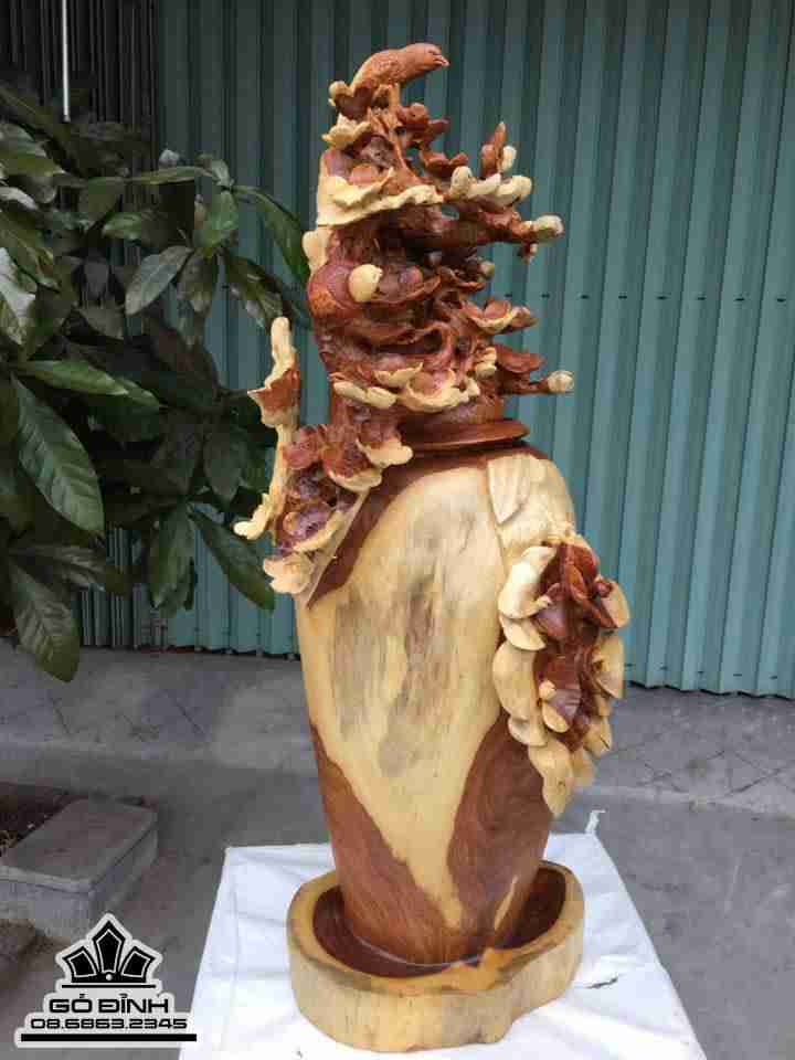 Bình mai điểu gỗ hương 76x30x30 2