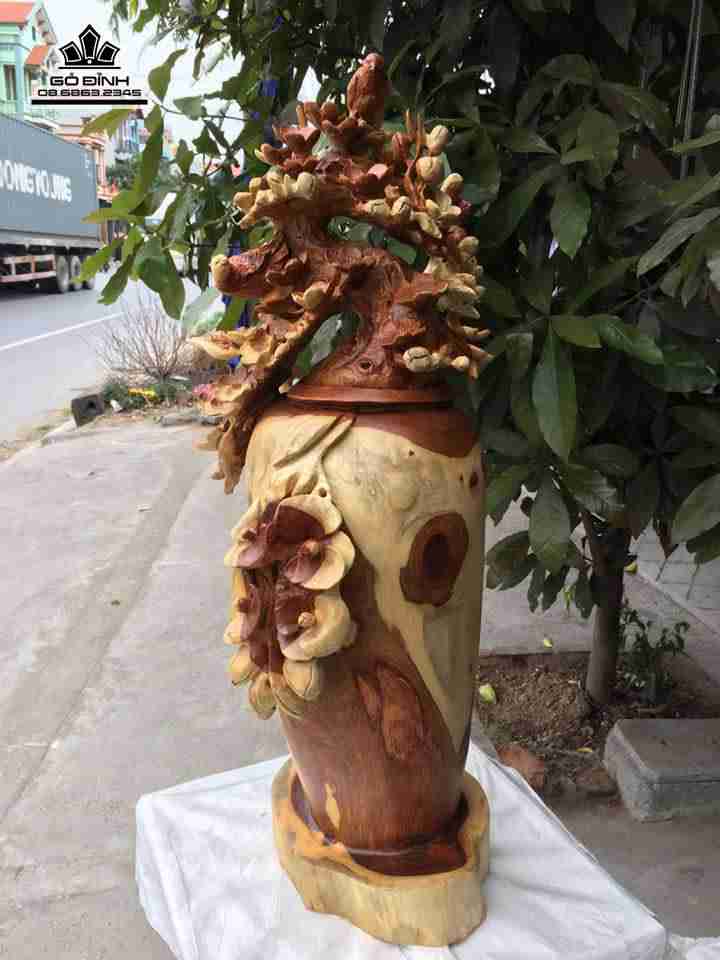 Bình mai điểu gỗ hương 76x30x30 3