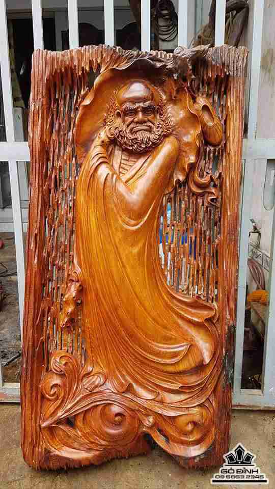 Đạt ma sư tổ chun sun gỗ gõ đỏ 1m20x60x15