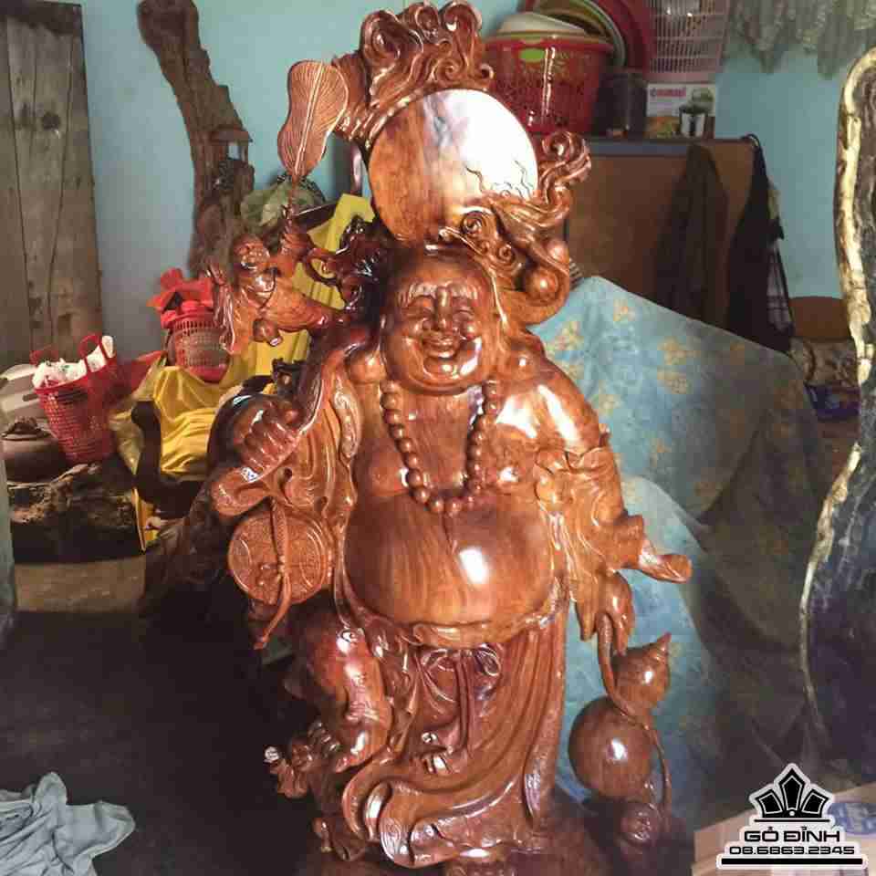 Phật di lặc và tam phúc gỗ hương 1m56x80x55