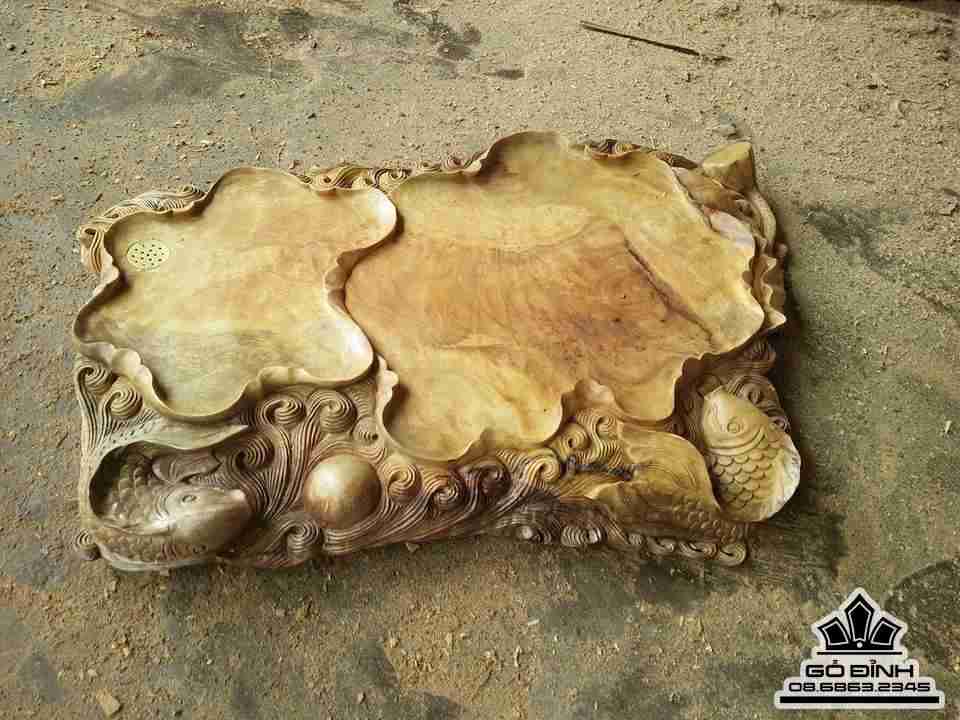 Khay trà cá chép gỗ nu xá xị thơm80x50x8