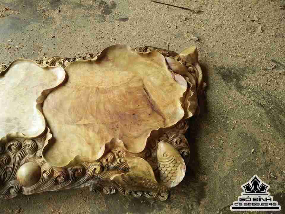 Khay trà cá chép gỗ nu xá xị thơm80x50x8 1