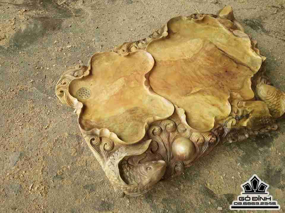 Khay trà cá chép gỗ nu xá xị thơm80x50x8 2