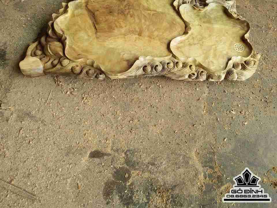 Khay trà cá chép gỗ nu xá xị thơm80x50x8 3