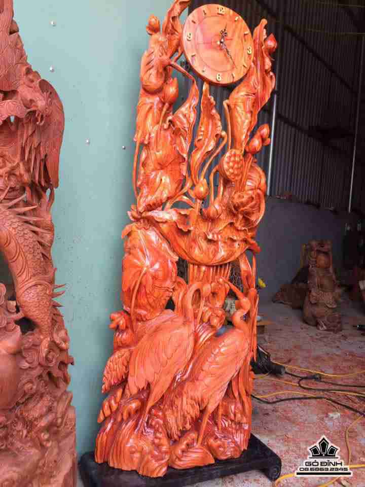 Đàn cò đứng dưới bức sen đồng hồ 1m39x50x18 1