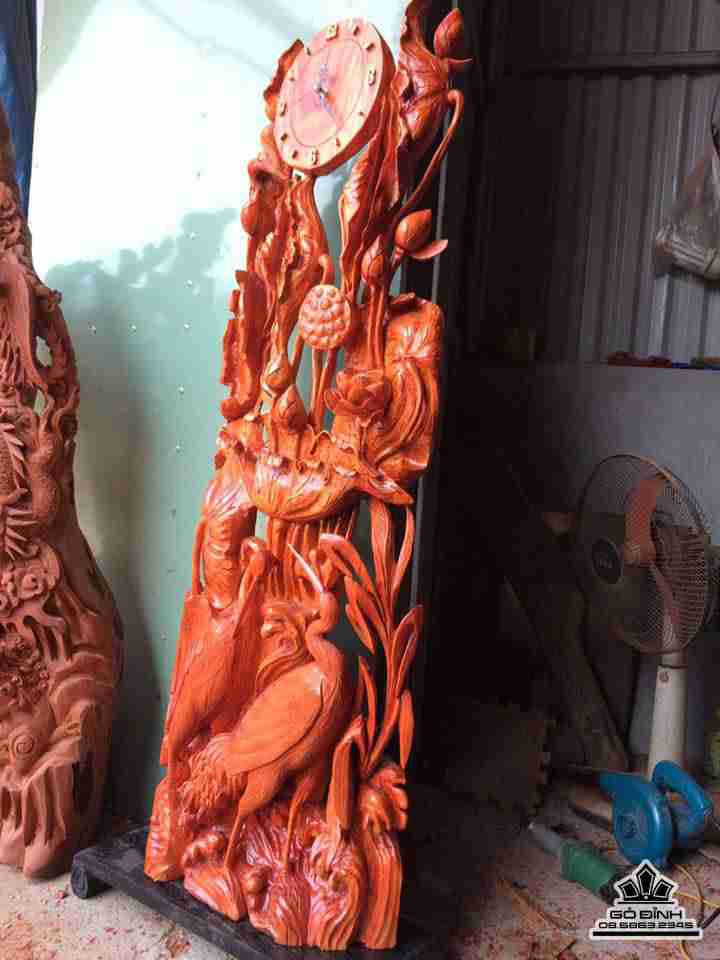 Đàn cò đứng dưới bức sen đồng hồ 1m39x50x18 2