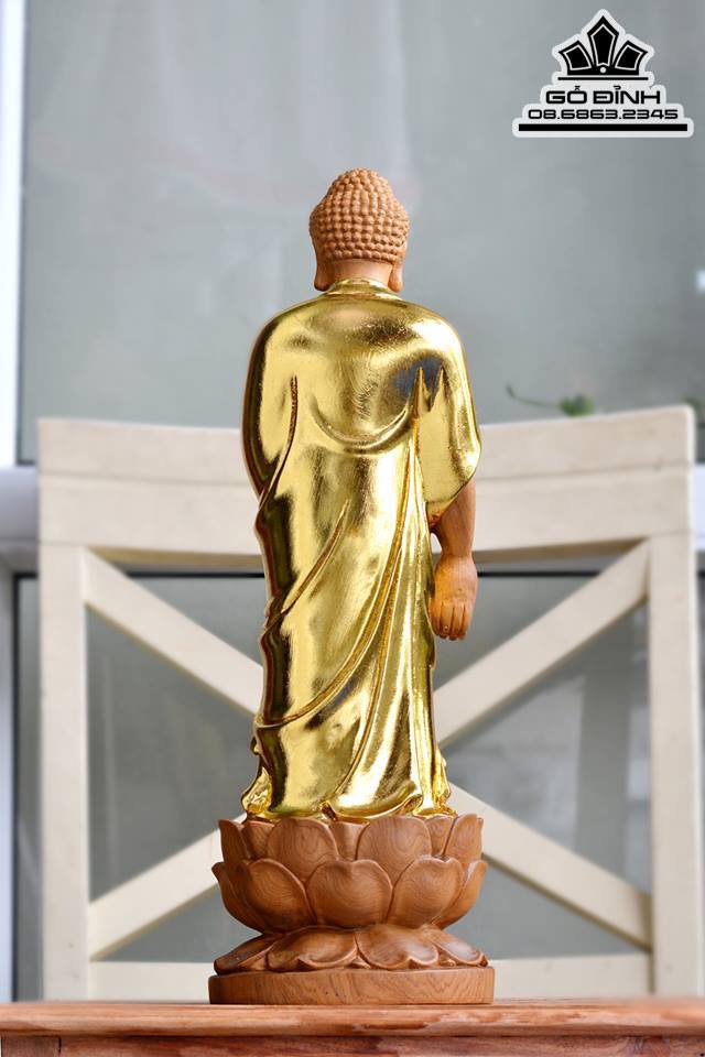 Phật a di đà gỗ bách xanh mạ vàng 40x12.6x11 2