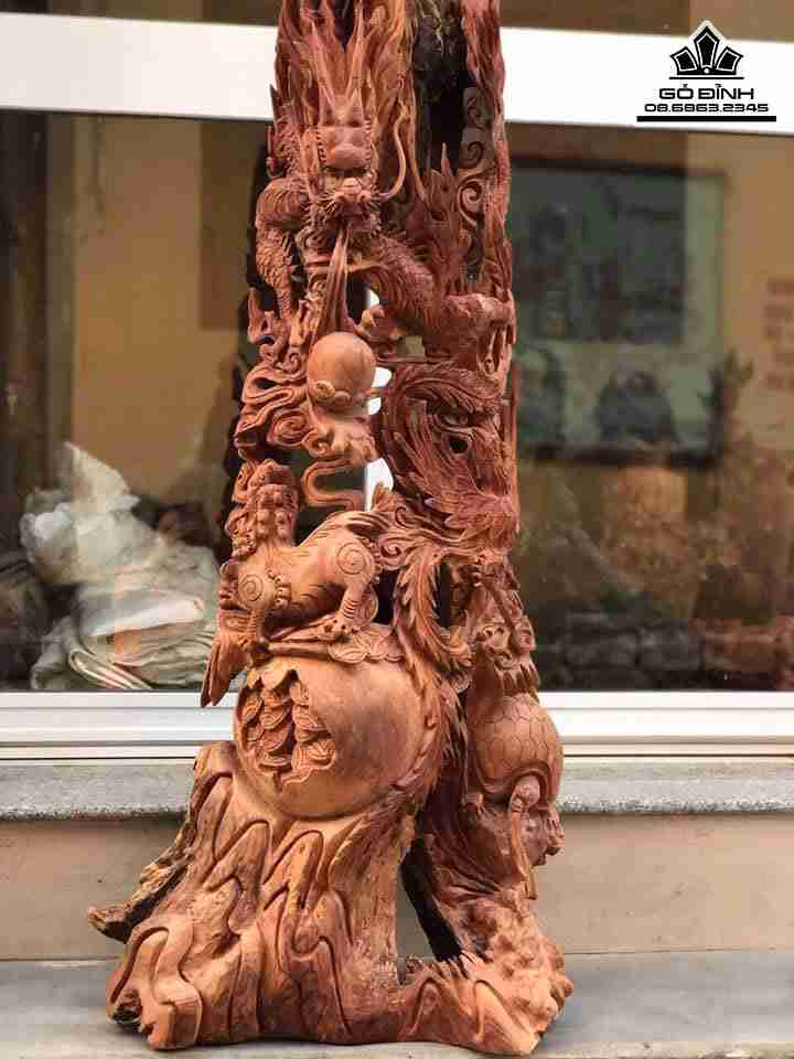 Tượng Tứ Linh gỗ hương  cao 1m30 rộng 56 dày 30 (cm)