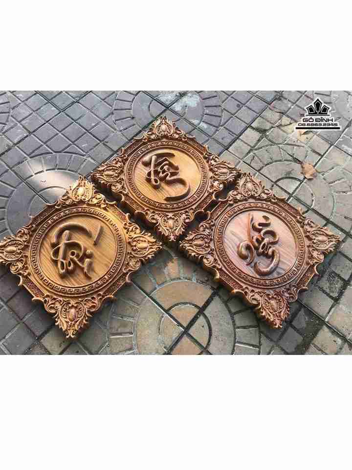 Tranh Chữ Tâm Trí Nhẫn gỗ du sam  vuông 40 dày 4.5 (cm)