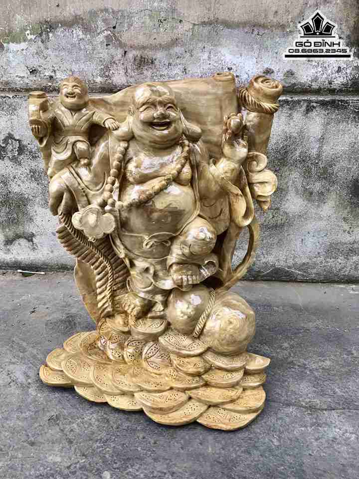 Tượng Phật Di Lặc gỗ nu nghiến  cao 51 rộng 36 dày 26 (cm)