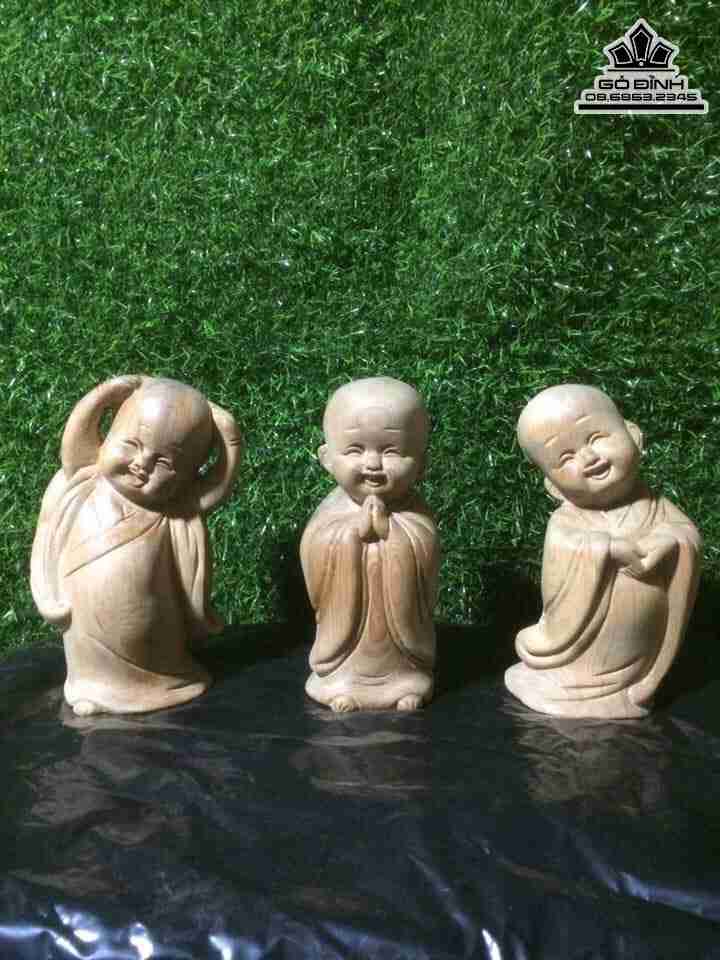 Tượng Tam Tâm gỗ bách xanh  cao 16 rộng 10 sâu 7 (cm)