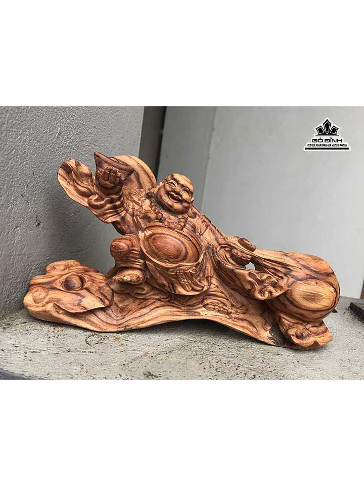 Tượng Phật Di Lặc Kéo Bao Tiền gỗ sưa  cao 15 dài 28 dày 8 (cm)