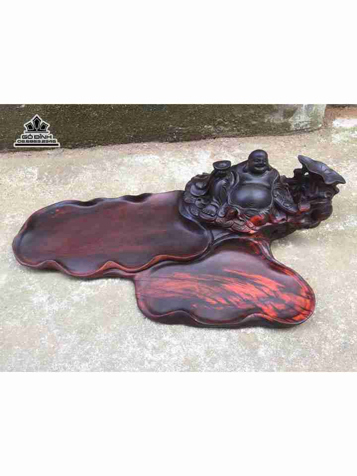 Khay trà Phật Di Lặc gỗ trắc  cao 14 ngang 63 sâu 26 dày 3 (cm)