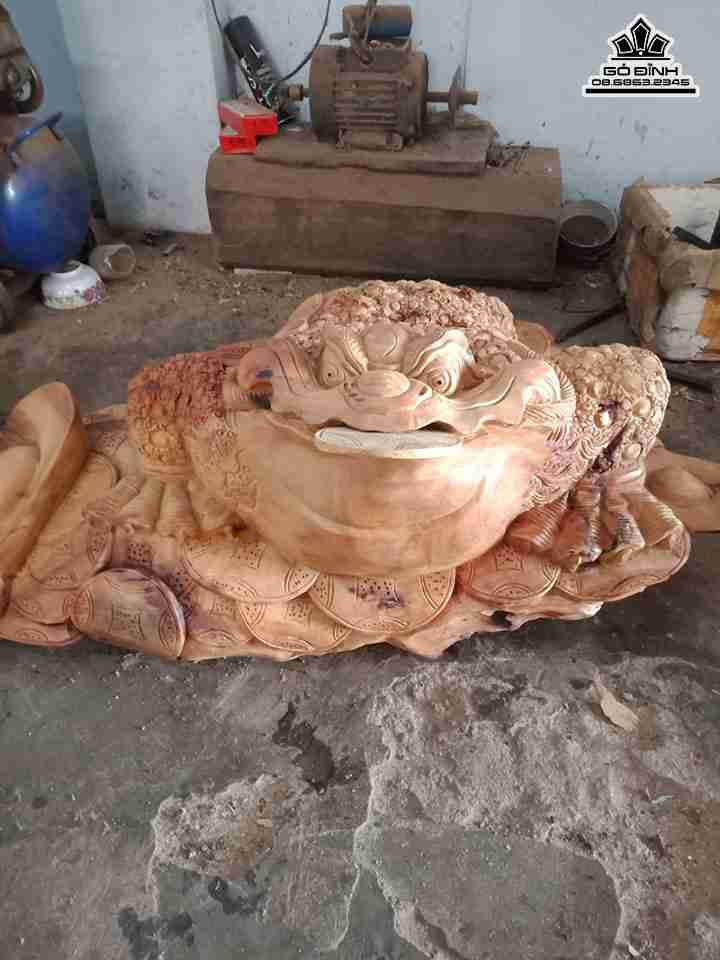 Tượng Thiềm Thử Cóc ngậm tiền gỗ xá xị  rộng 85 dày 57 cao 33 (cm)