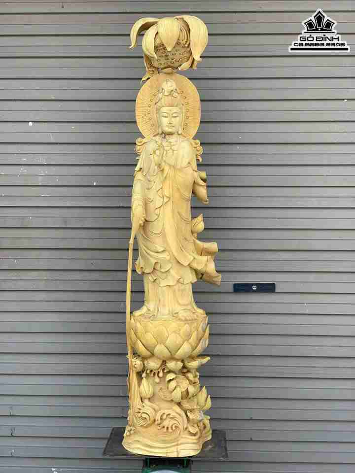 Tượng Phật Bà Quan Âm Gỗ Mít  Cao 160 Rộng 35 Sâu 35 (cm)