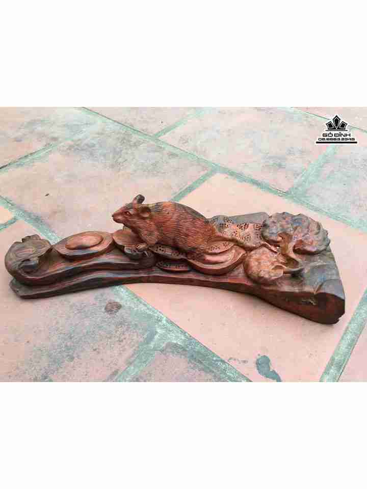 Tượng Chuột phú quý gỗ trắc  rộng 19 dài 40 cao 14 (cm)