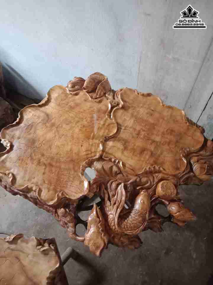 Khay trà lá sen gỗ nu xá xị  dài 85 rộng 65 dày 8 (cm)