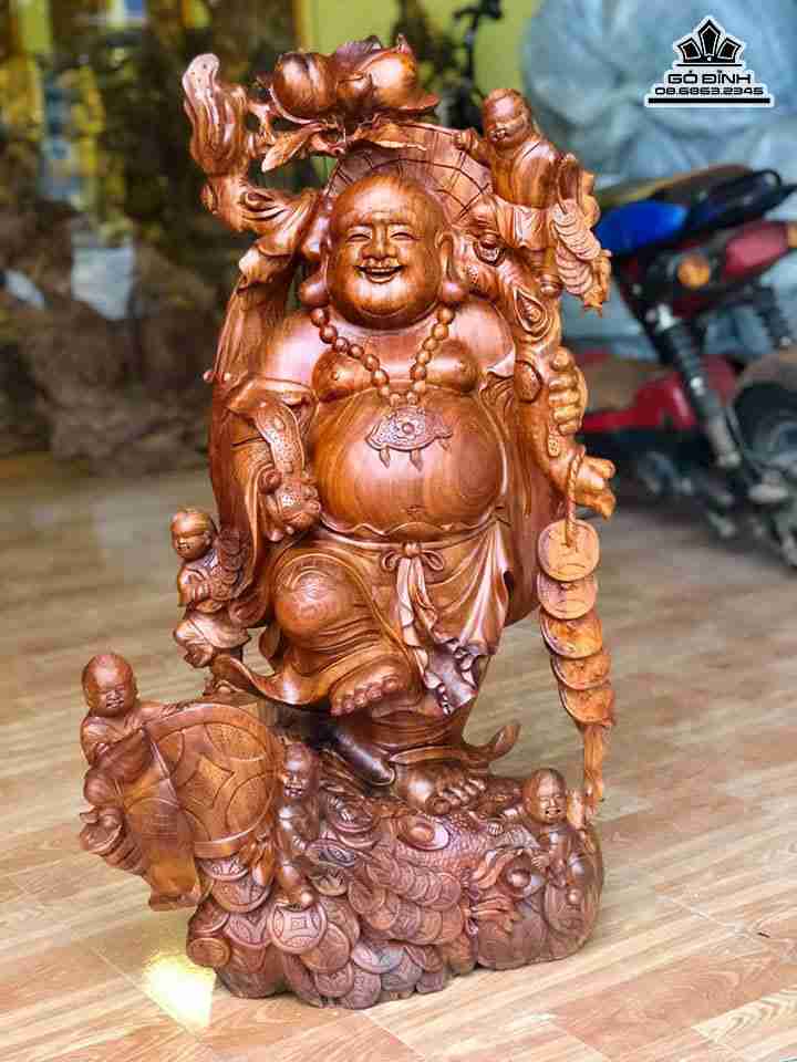 Phật di lặc ngũ phúc gỗ hương  cao 84 rộng 50 dày 33 (cm)