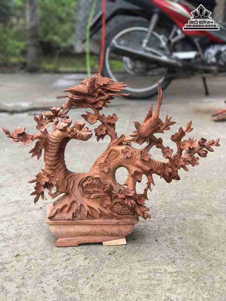 Chậu mai điểu gỗ hương  cao 45 rộng 65 dày 23 (cm)