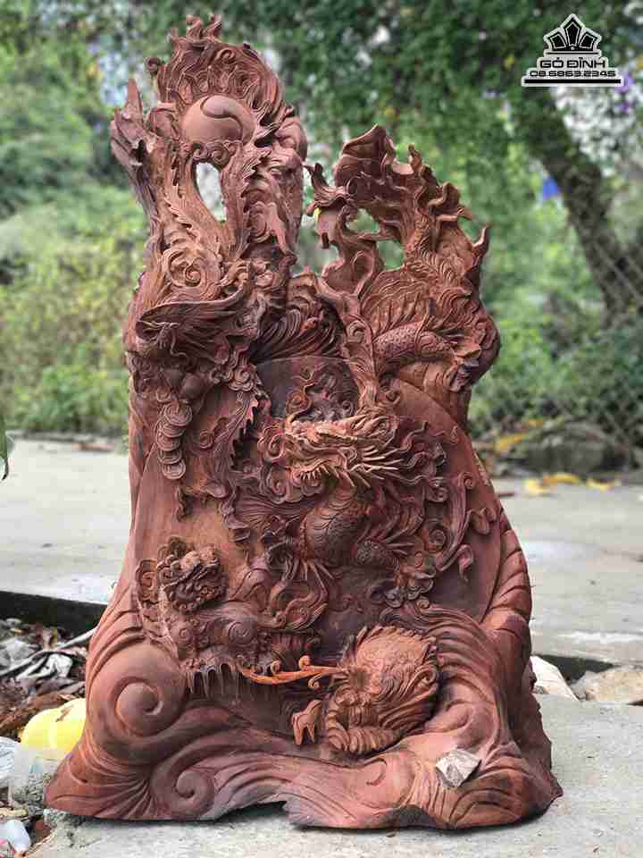 Tứ linh quy tụ gỗ hương  cao 108 rộng 62 dày 25 (cm)