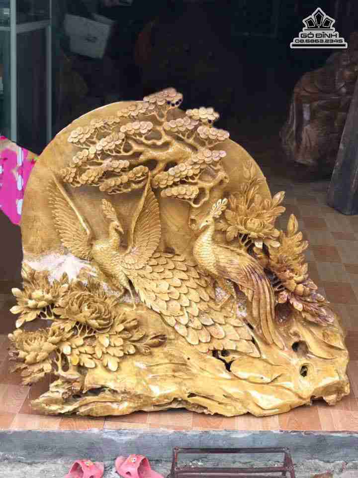 Phu thê viên mãn gỗ nu kháo  cao 96 ngang 105 sâu 40 (cm)