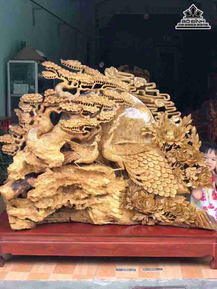 Phu thê viên mãn gỗ nu kháo  cao 1m28 (cả kỉ) ngang 1m35 sâu 45 (cm)